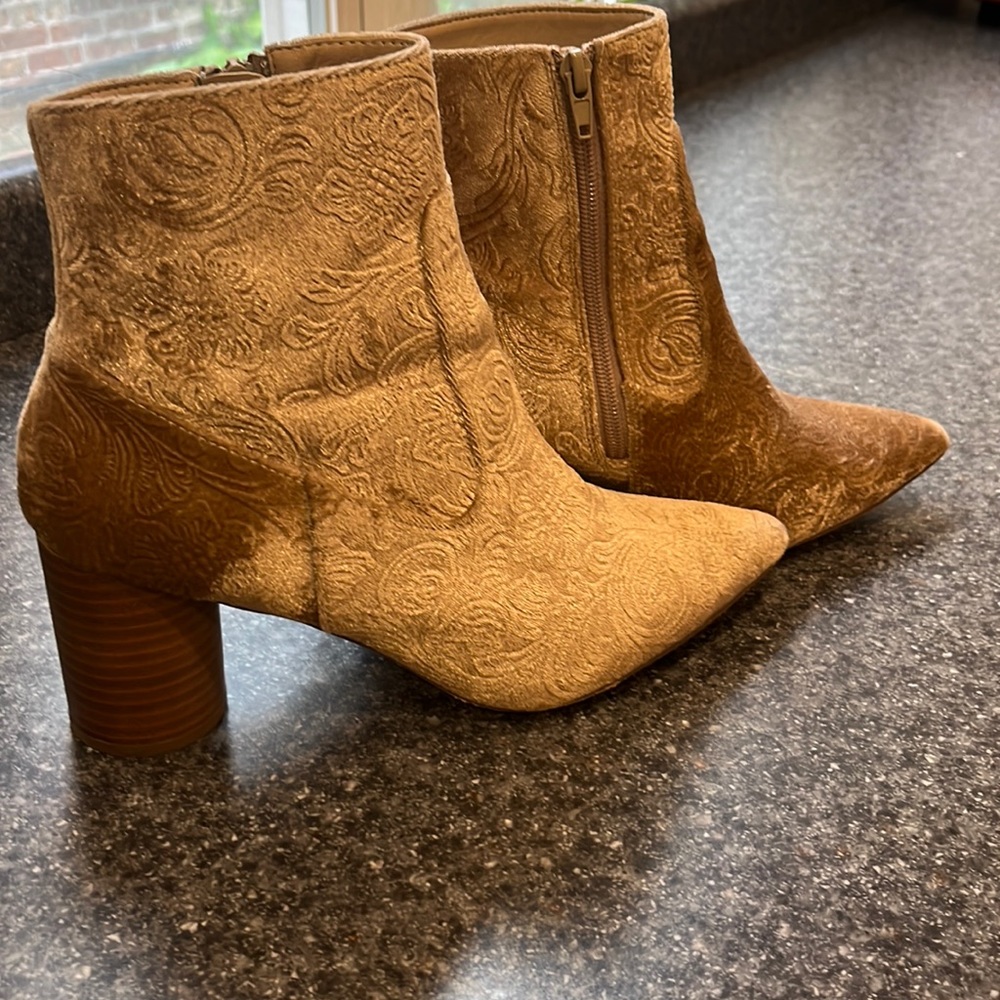 Alana Natural Floral Jacquard Velvet Ankle Boots